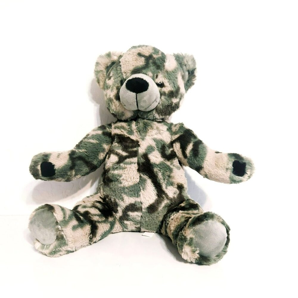 Vintage 1989 Bear Forces of America Green Gray Camouflage Teddy Bear Plush 12"